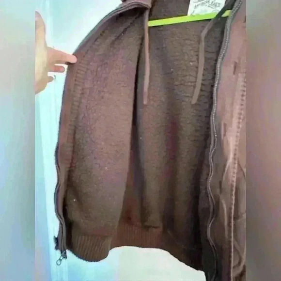 American Rag CEI Fleece Lined Cable Knit Brown Hooded Cardigan Zip Button close - Picture 10 of 15